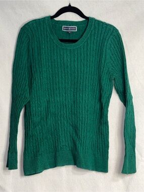 Karen Scott Emerald Green Cable Crewneck Sweater